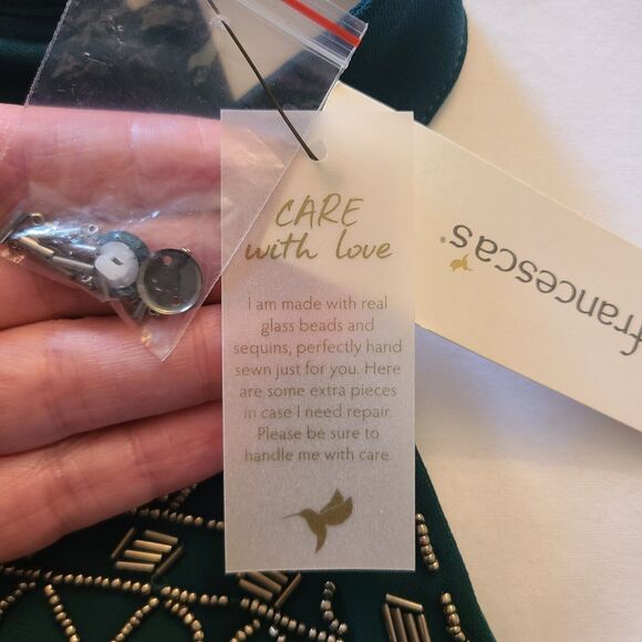 Francesca's Sleeveless Cocktail Party Dress Emerald Glass Beads, NWT, Size Small - Picture 6 of 13